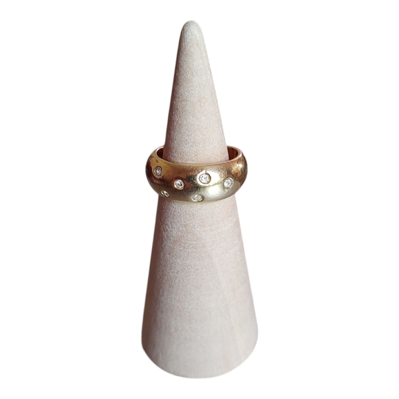 Gold Tone Metal Colorless White Stones Dome Ring Size 6 Cocktail Wedding Bridal - Picture 1 of 14